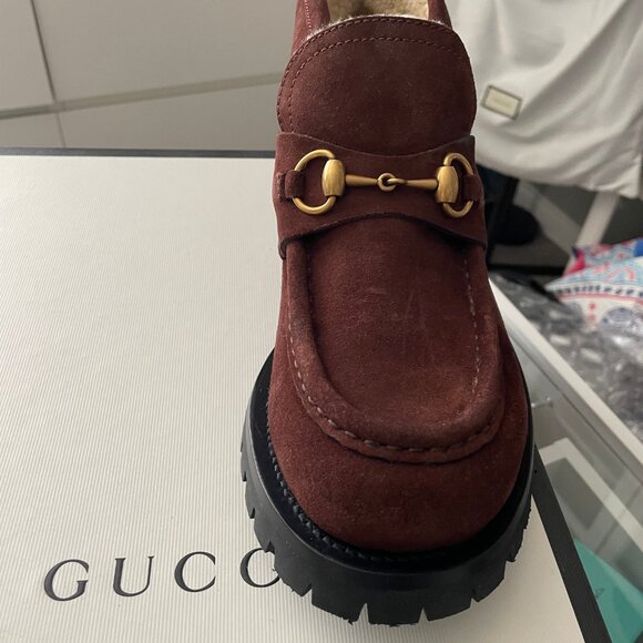 Gucci Horsebit Lug Sole Loafers Sherpa Lined